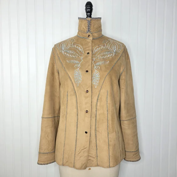 Tasha Polizzi Embroidery Suede Womens Jacket‎ Size M - Picture 2 of 11